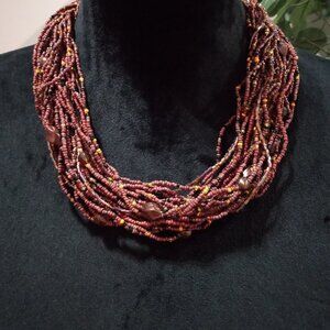 Womens Boho Style Multi Strand Brown Beaded Collar Necklace with Lobster Clasp